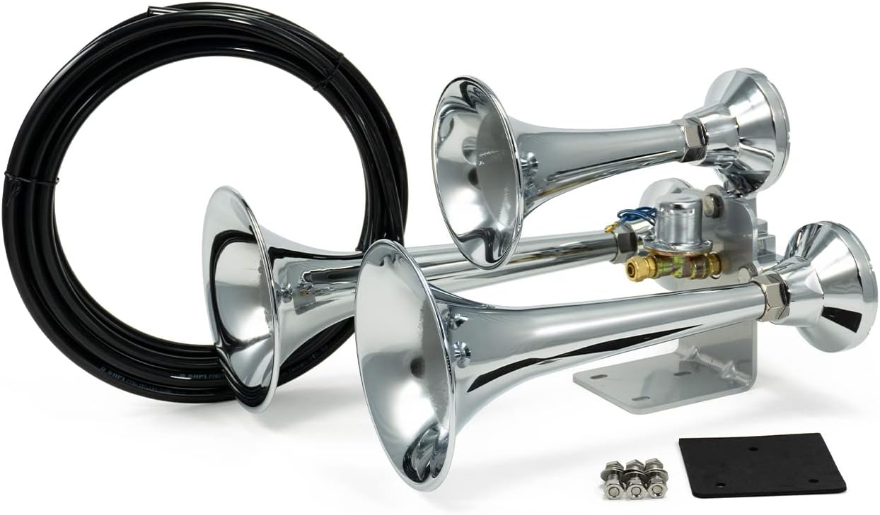 HornBlasters Outlaw 12/24-Volt Train Horn - 3 Chrome Trumpets - Big Sound