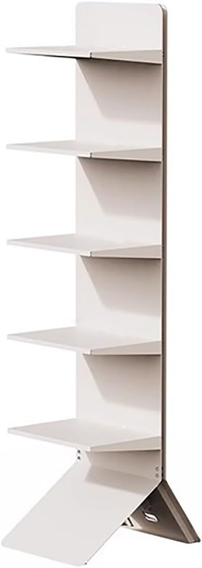 Modern Vertical Bookshelf Tower, Free Standing Bookcase Open Shelves, Simple Narrow Invisible Floor Wall Bookshelf for Small Spaces, Living Room, Bedroom, Office(White)