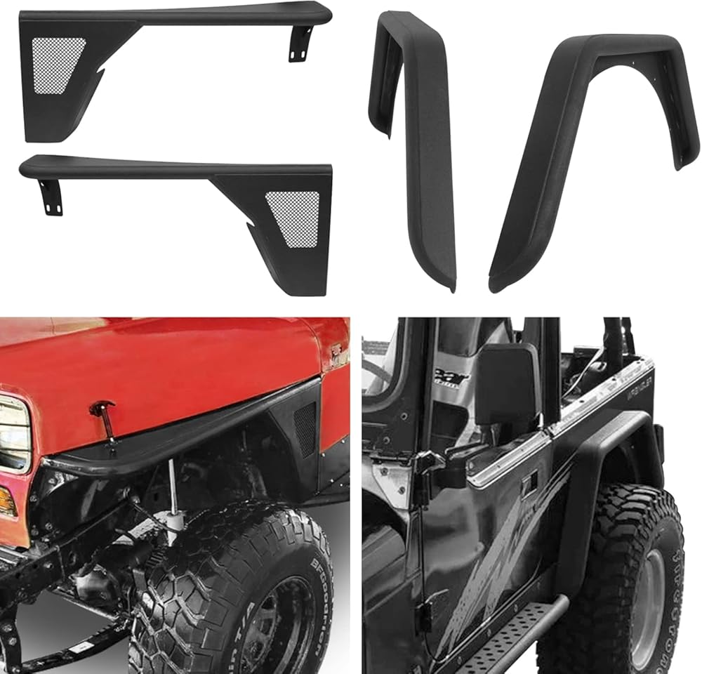Hooke Road Wrangler YJ Front & Rear Fender Flares Tube Armor Guards for Jeep Wrangler YJ 1987 1988 1989 1990 1991 1992 1993 1994 1995