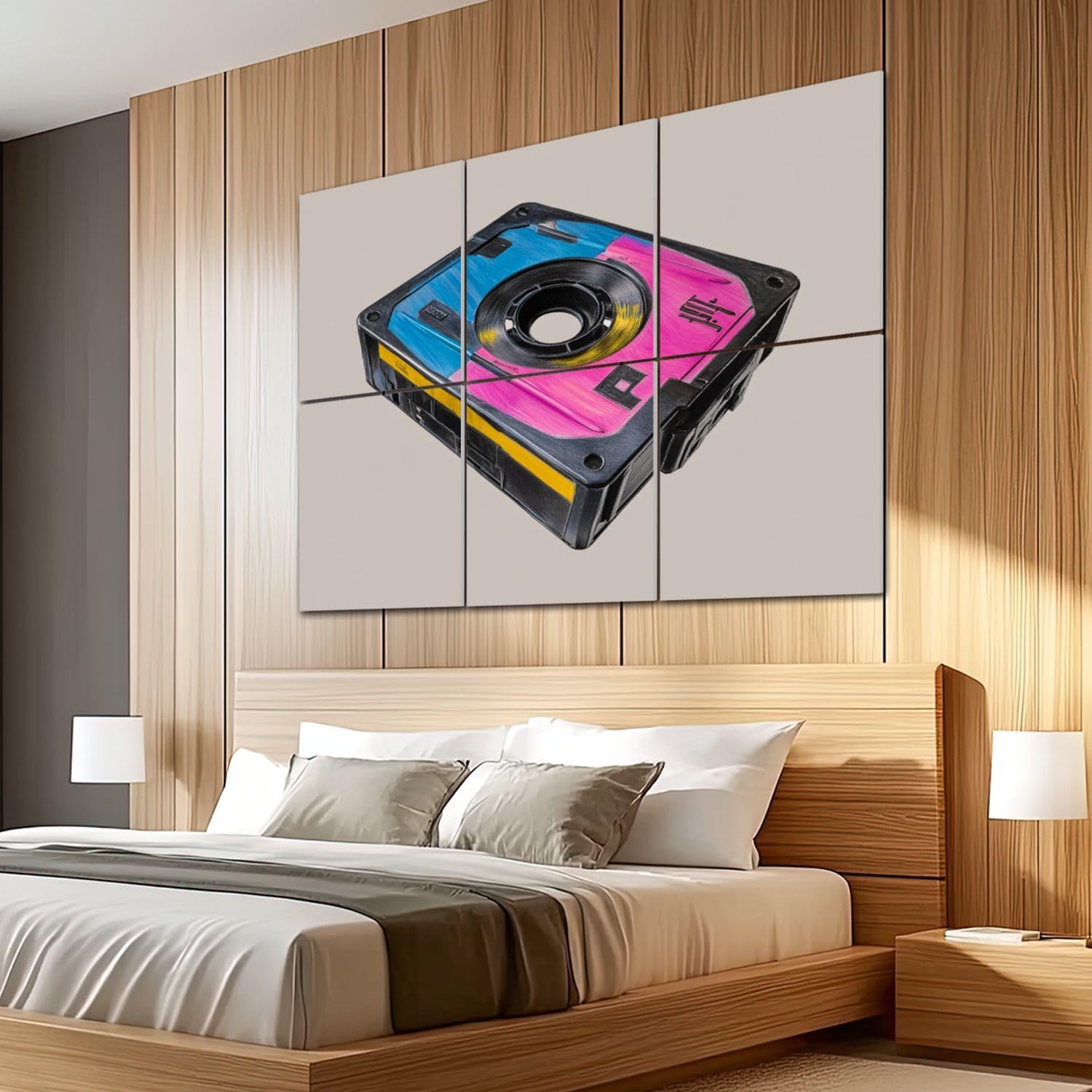 6 Pack Art Acoustic Panels Sound Absorbing Tape Seamless Vintage Colorful Retro Floppy Disk Bright Pink Blue Decorative Soundproof Wall Panels Self Adhesive for Recording Studios Office 72