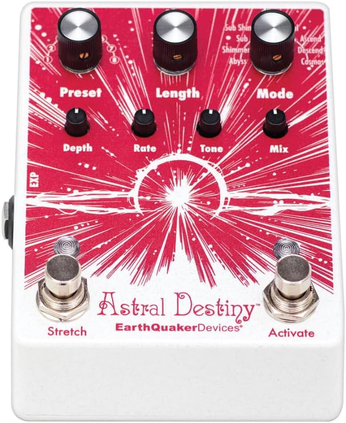 EarthQuaker Devices Astral Destiny™ An Octal Octave Reverberation Odyssey Bundle w/2x Strukture S6P48 Woven Right Angle Patch Cables, 12x Guitar Picks and Liquid Audio Polishing Cloth