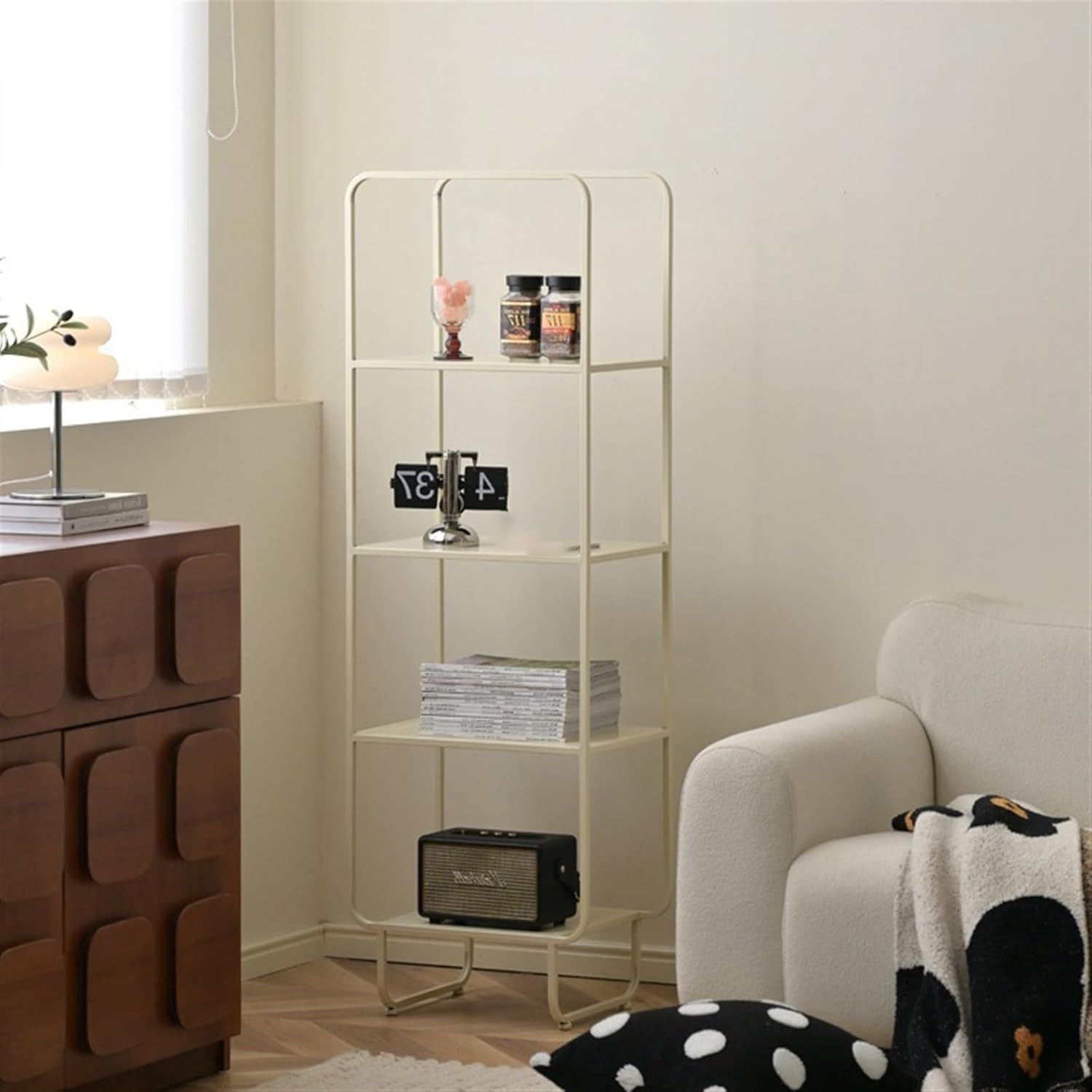 Bookcase Shelf for Books in Iron Integrated Storage Shelf from Floor to Ceiling Small Corner Bookcase Wall Mount Narrow Corner Shelf Bookcase (Size:White)