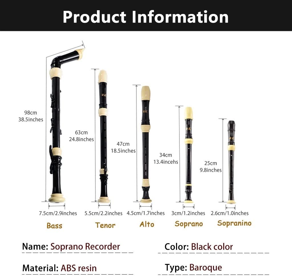 Recorders Professional Band Performance Recorder Set, 8-Hole Baroque Style Recorder with Storage Bag, 3-Section Wind Instrument, with Cleaning Stick + Lanyard