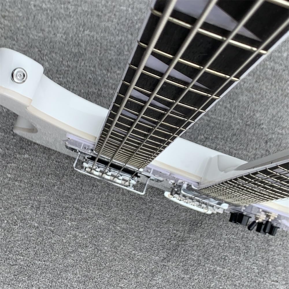 Custom Double Neck 12+4 Strings White body Electric Guitar and Bass with Chrome hardware,White Pickguard,Body binding