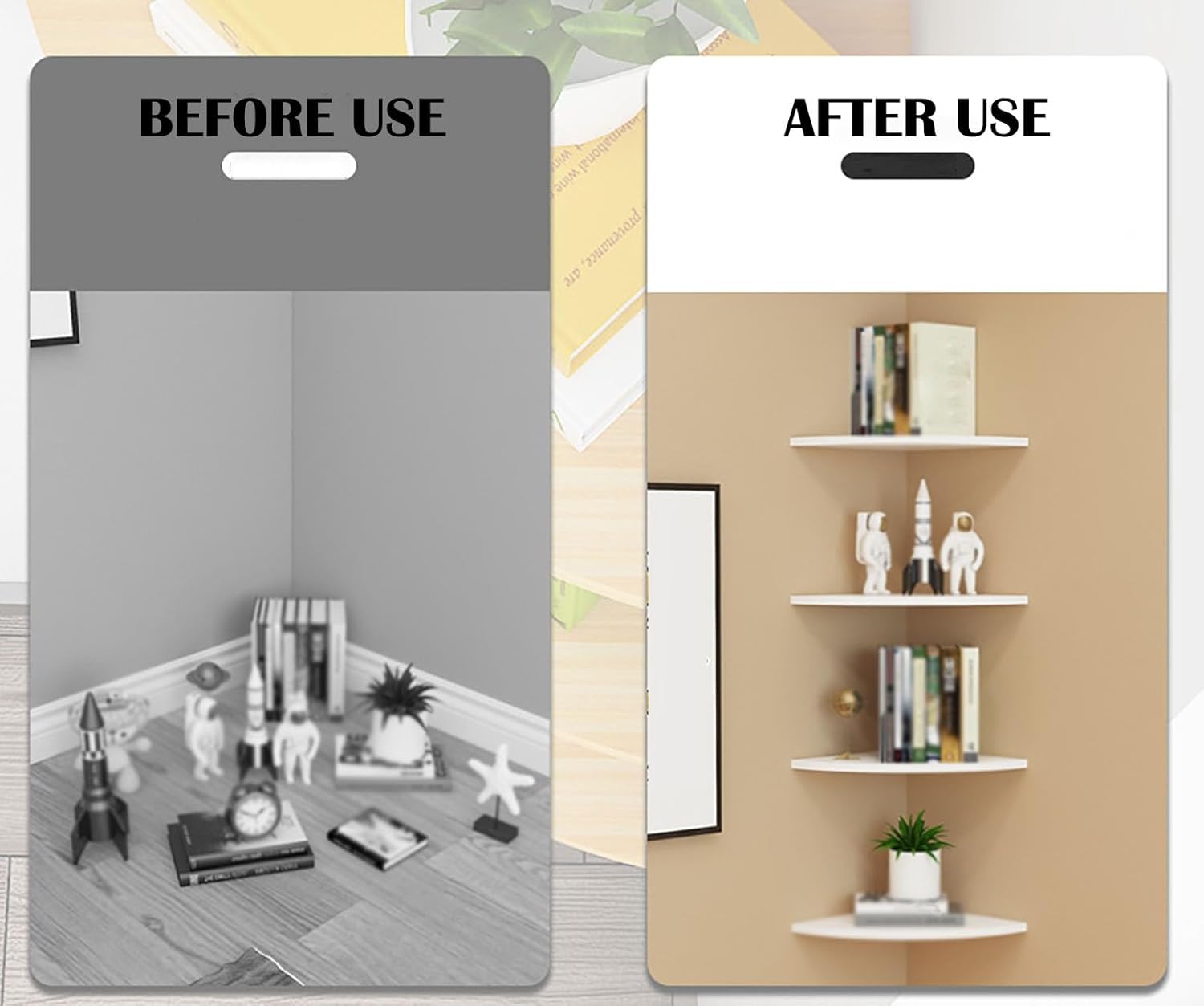 Set of 4 Floating Corner Shelves-Round End,Wall Mounted Shelves for Bathroom,Bedroom Kitchen-Versatile for Room Decor and Display(Black,22cm)