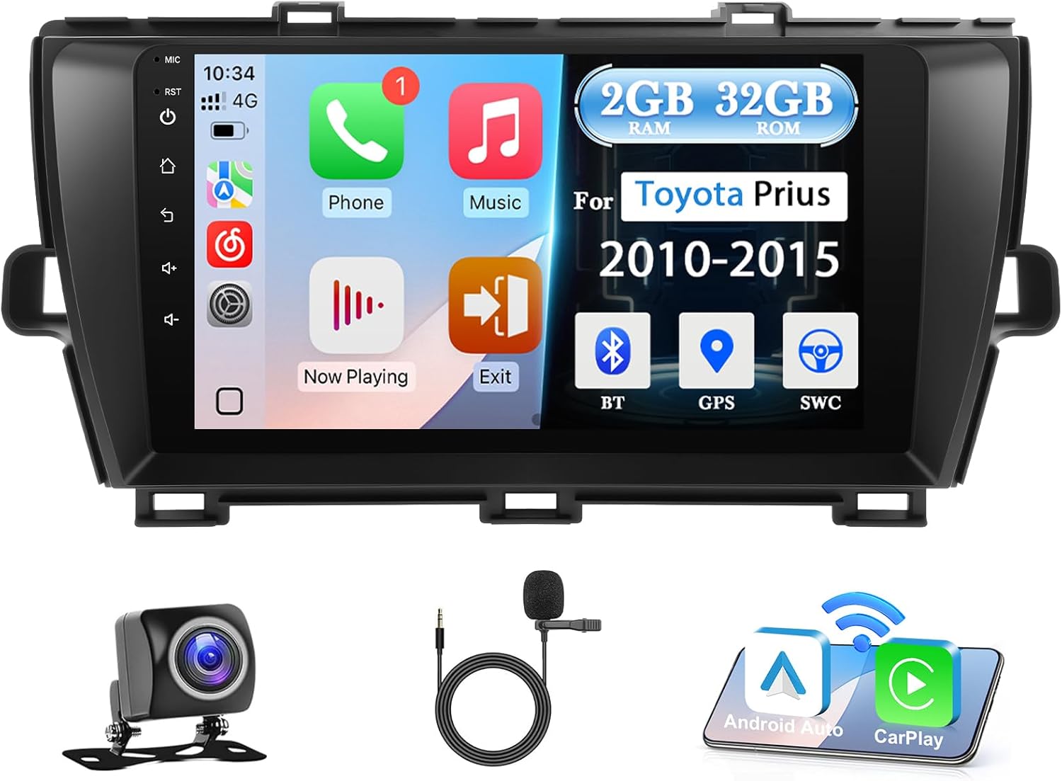 Leedfan Car Stereo for Toyota Prius 2010-2015 with Wireless Carplay Android Auto, 9 Inch Touchscreen GPS Navigation Unit Head Radio BT WiFi FM SWC Backup Camera (Not fit JBL Version)