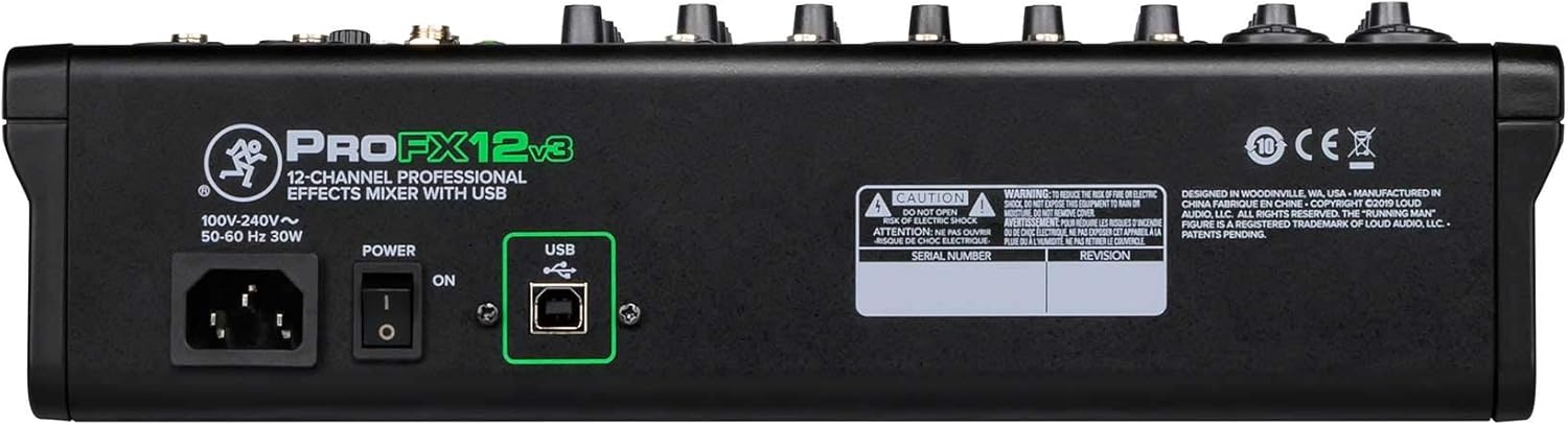 Mackie ProFX12v3 12-Channel Professional Effects Mixer w/USB ProFX12 v3 Bundle with Rockville RMC-3PK 3 Pack Metal Wired Vocal/Instrument/DJ MicrophoneswithMetal Case