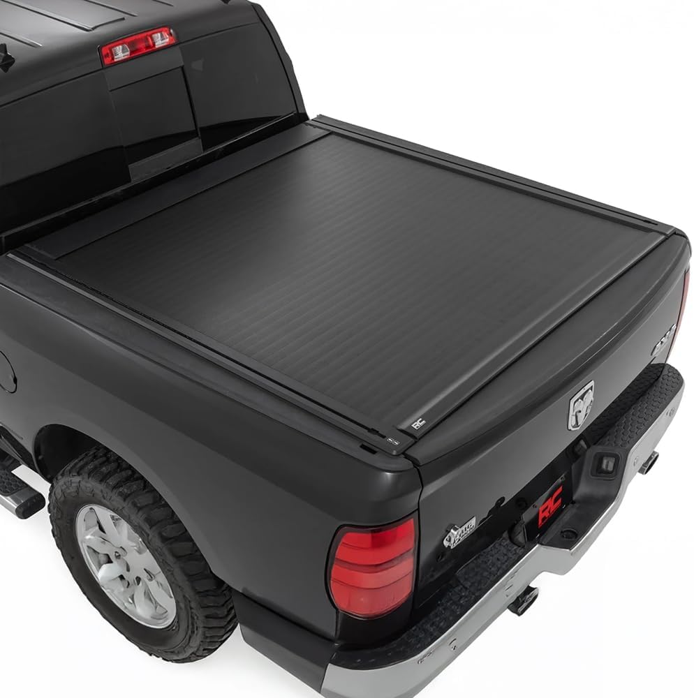 Rough Country Powered Retractable Tonneau Cover for Ram 1500 (2009-2018) Classic (2019-2024) - Fits 5'7 Bed, Key Fob Control, Lockable, Weather-Resistant Bed Cover