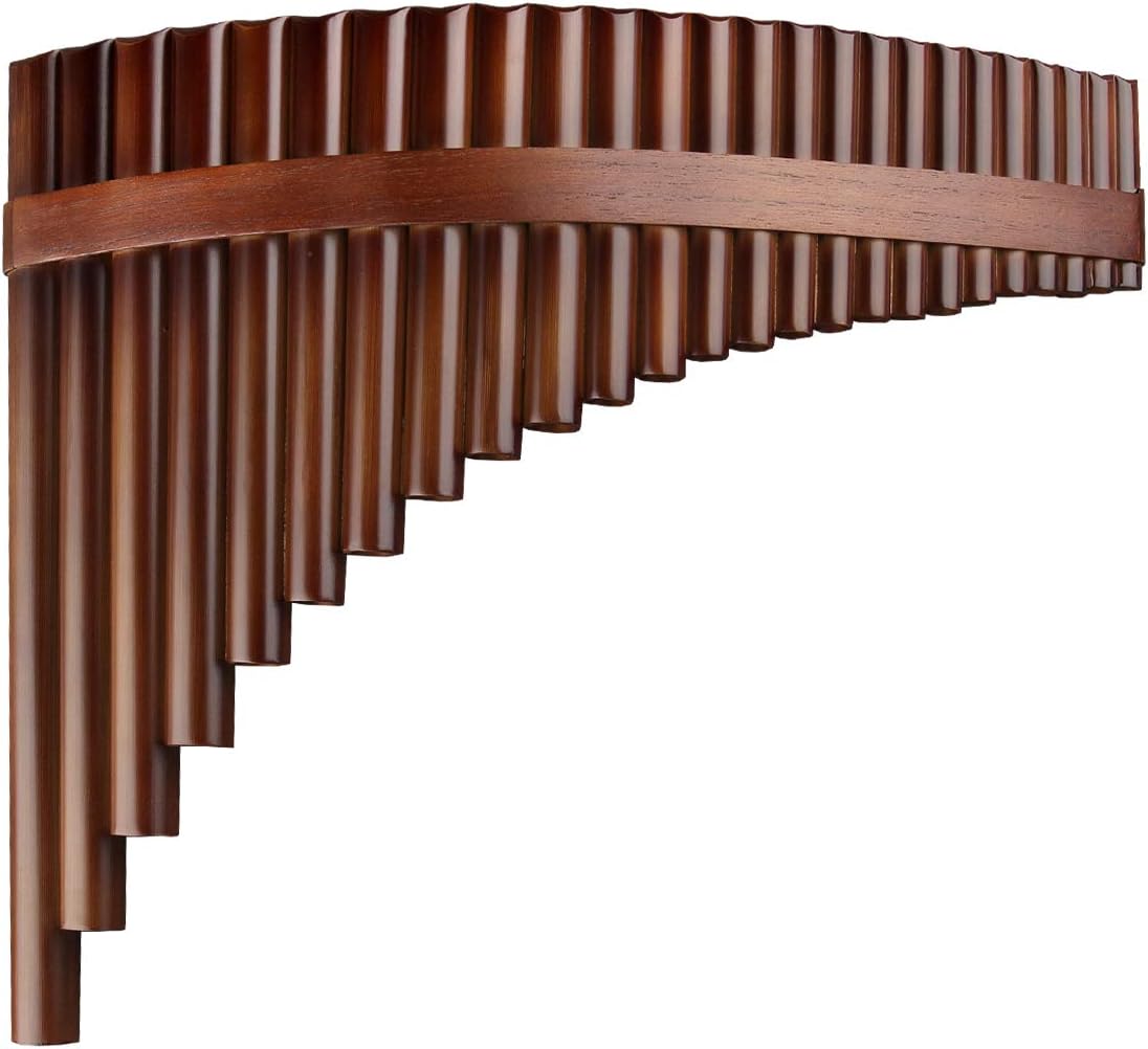 22/25 Pipes G Key Professional Pan Flute Chinese Traditional Musical Instrument Pan Pipes Easy to Learn with Exquisite Brown Pan Pipes Flute and Black Leather Bag (25-Right Hand)