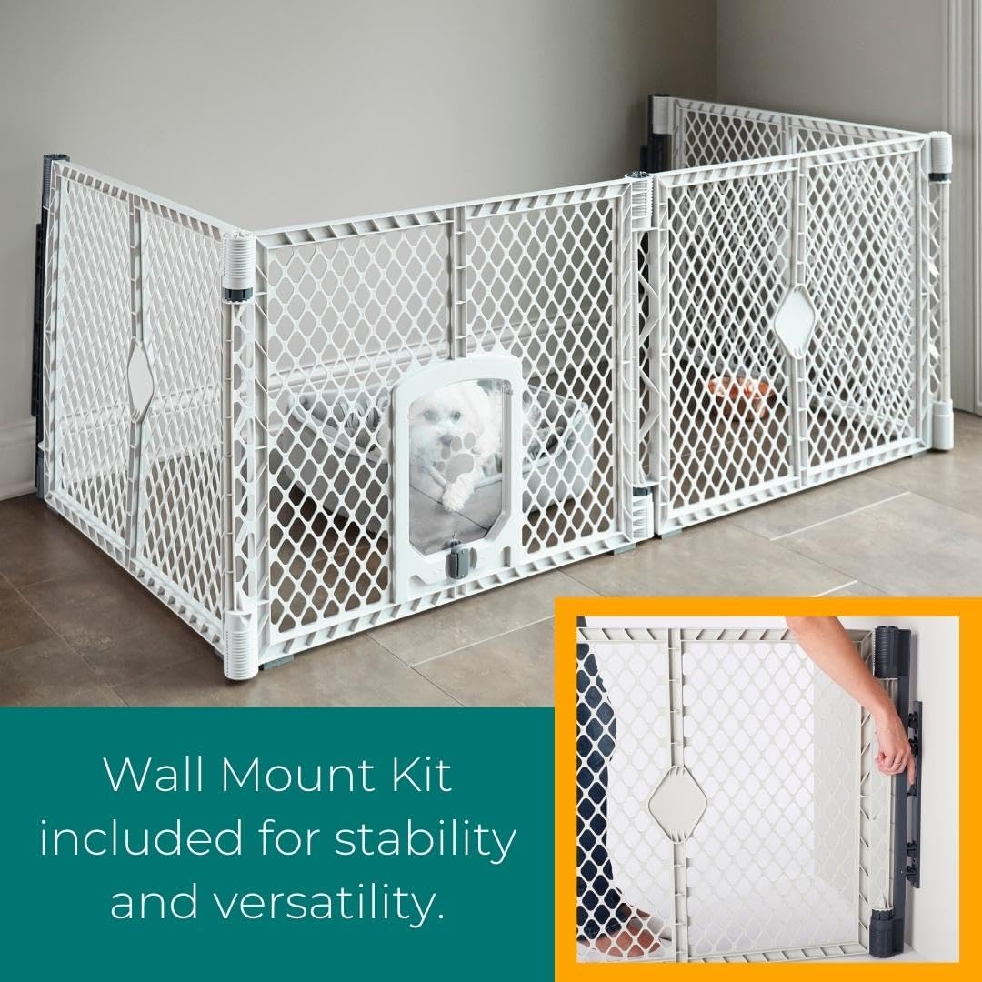 MyPet North States Petyard Passage: 6-Panel Dog Playpen or Dog Fence, Wall Mount Kit Included. Free Standing Play Pen 5.5 ft Corner to Corner, Lockable Pet Door. Made in USA. 26