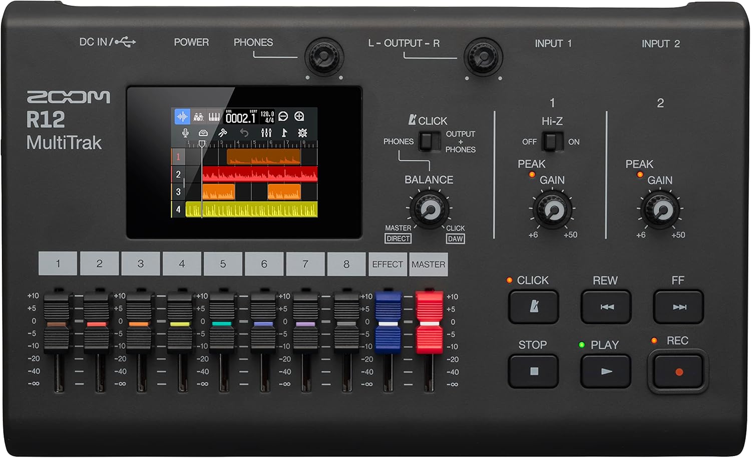 Zoom R12 Multi Track Portable Recorder, with Touchscreen, Onboard Editing, 8 Tracks, 2 Combo Inputs, Effects, Synth, Drum Loops, Battery Powered, and USB Audio Interface