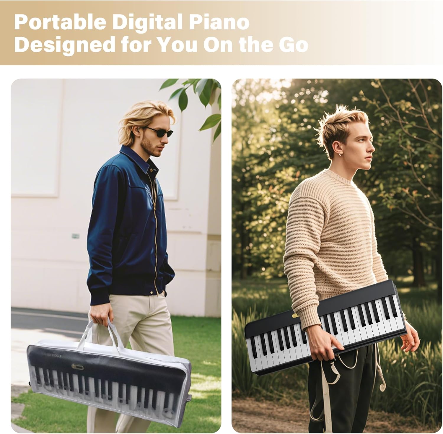 Portable Keyboard Piano 88 Key, Digital Piano with Magnetic Connection for Beginners, Travel Foldable Electric Piano Keyboard, Sensitive Keys, Sustain Pedal, Sheet Music Stand, Piano Bag