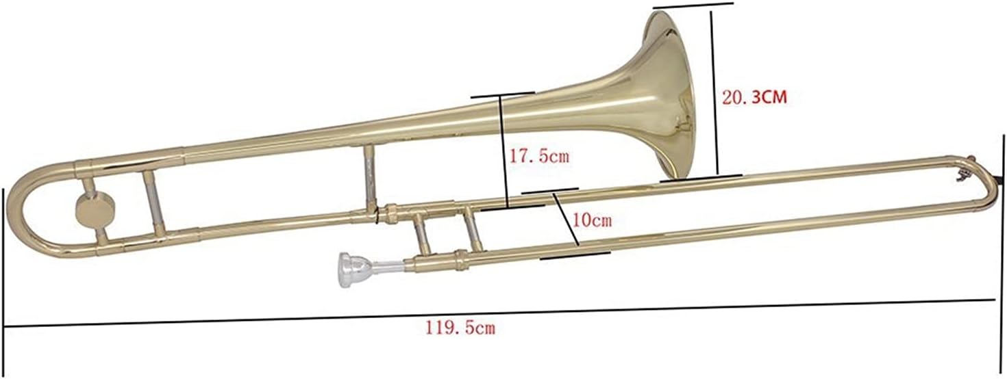 Student Trombone Alto Trombone Brass with Gold Paint BB Trombone Wind Instrument with Suitcase Mouthpiece Cleaning Cloth Gloves Trombone Kit