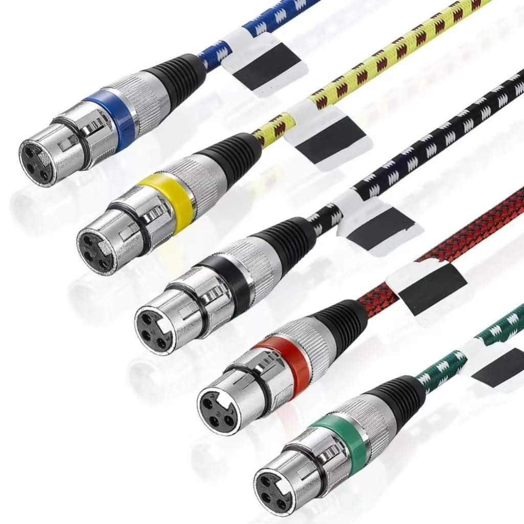 Colorful Braided XLR Cable Male to Female 3 Pin Jack OFC Copper Foil + Braided Shield for Microphone Mixer 5-Pack(5m)