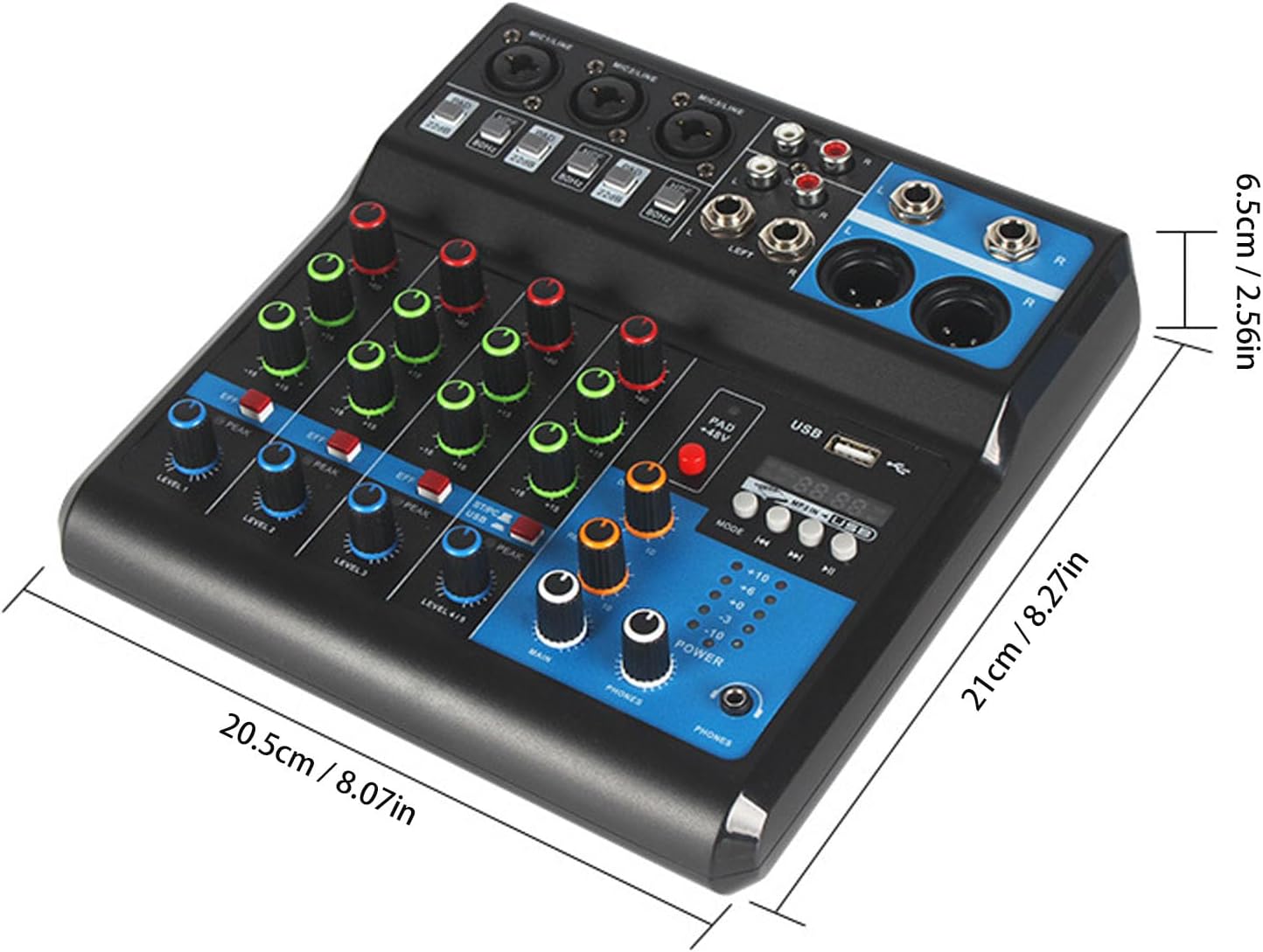 5 Channels DJ Mixer, Metal Material Sound Board Console with Playback USB Compatibility for Mixing and Recording, Small and Lightweight for Music Production (US Plug)