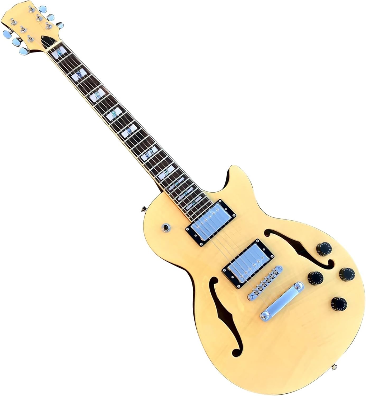 Beginner Electric Guitar Kits Semi Hollow Jazz Electric Guitar With Dual P90 Pickups(Black)