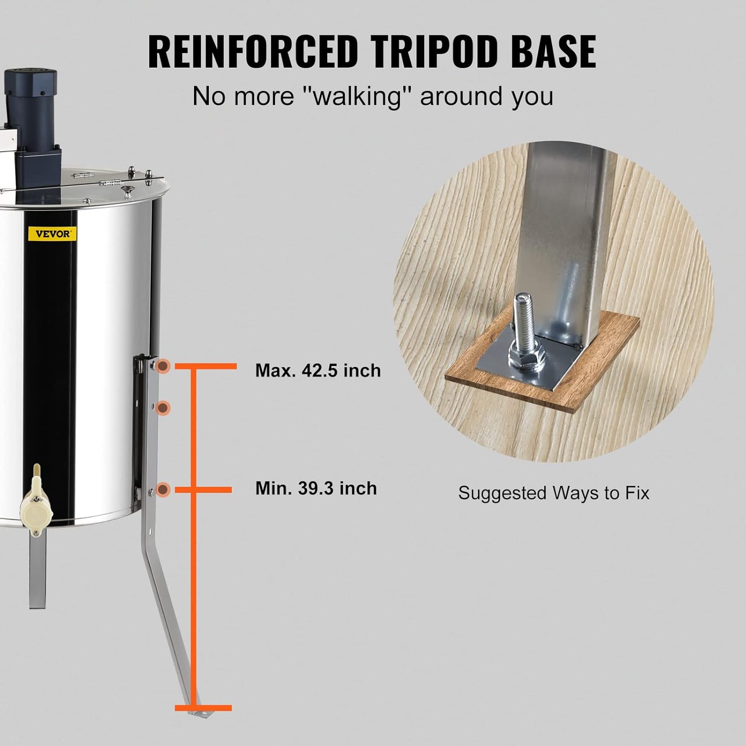 VEVOR Electric Honey Extractor, 4/8 Frame Stainless Steel Beekeeping Extraction, Honeycomb Drum Spinner with Transparent Lid, Apiary Centrifuge Equipment with Height Adjustable Stand, Silver