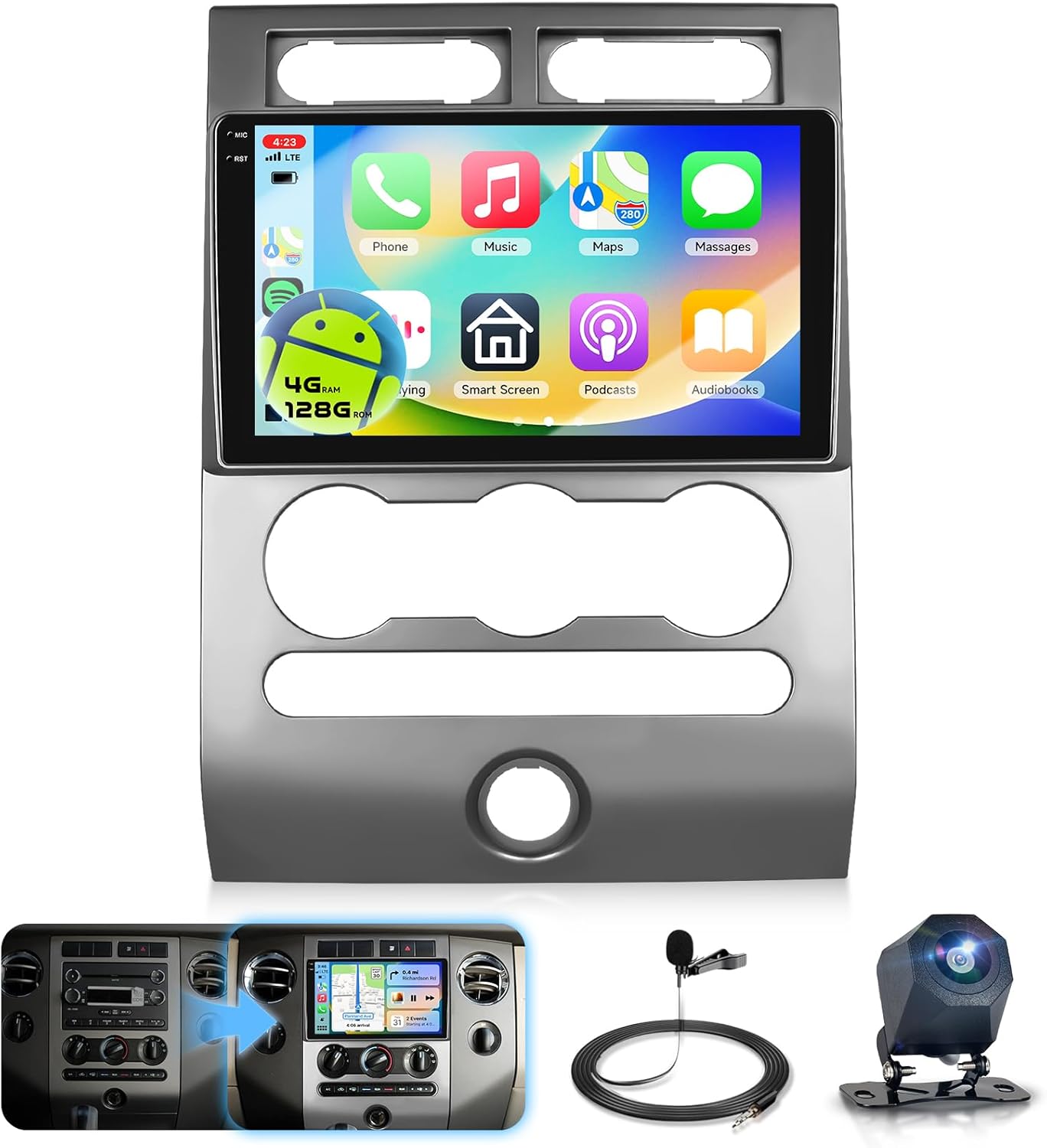 4G+128G Android Car Stereo for Ford Expedition 2007-2014 Manual A/C with DSP/Wireless Carplay/Android Auto, Sellrich 9 inch 1280*720 In-cell Touch Screen Radio Bluetooth 5.0 FM/RDS SWC Backup Camera