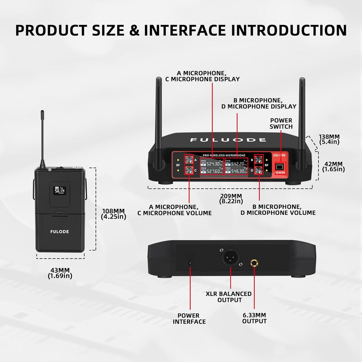 UG-550 Lapel Microphone Wireless Lavalier System, 4 Channel Professional UHF Microphone System with 4 Lavalier 4 Headset Mics for Singing Meeting Church Event TV Speaker (4 Bodypack)