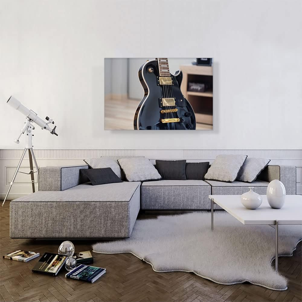 ARTCANVAS Black Electric Guitar Blues Rock Roll Instrument Canvas Art Print Stretched Framed Painting Picture Poster Giclee Wall Decor - 40