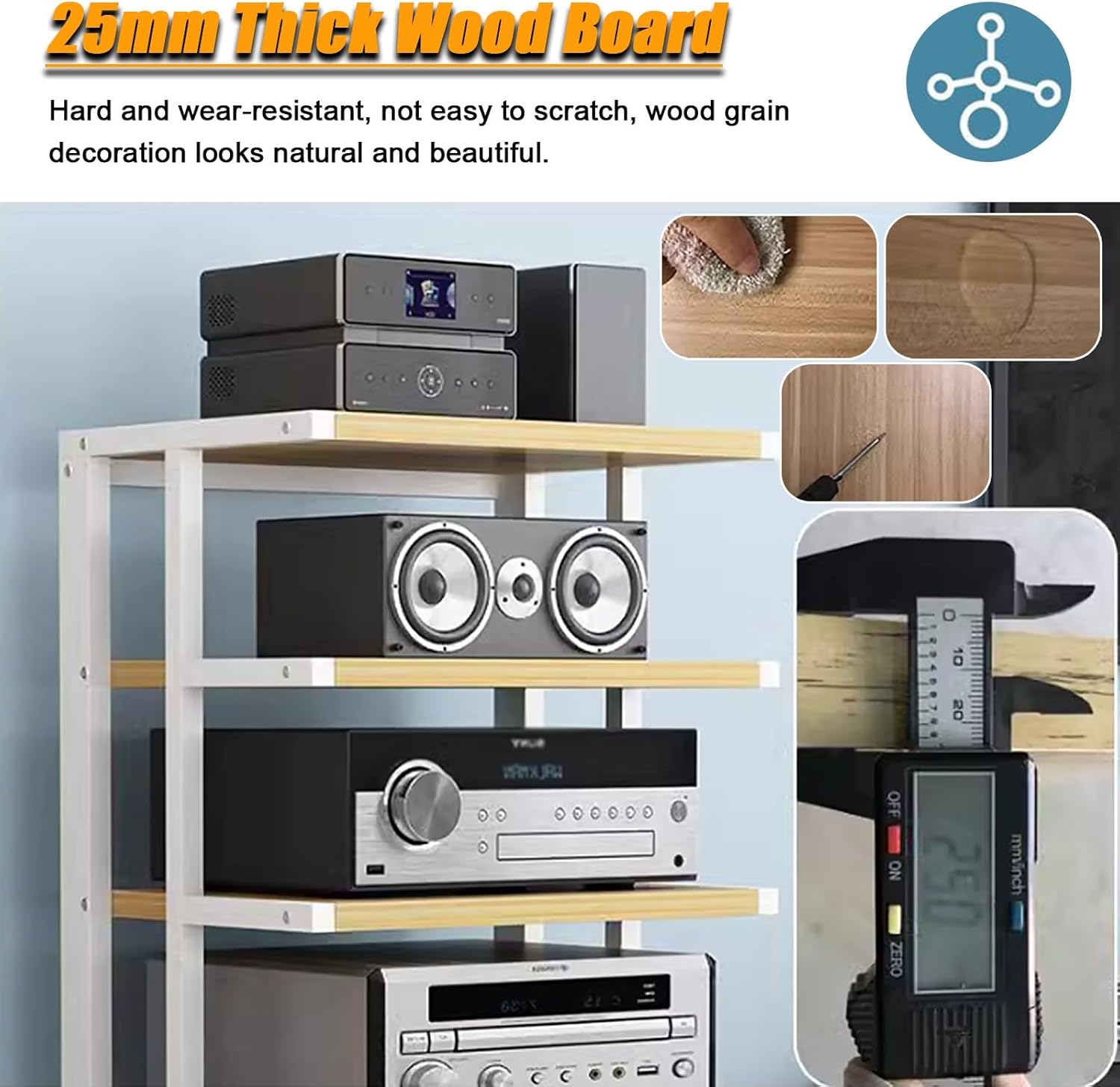 Corner Stereo Stands for Living Room, 6-Tier Media Stand for Home Theater/Bedroom/Office, Mobile Wooden Stereo Cabinet Audio Rack, for Amplifiers/Players/TV Accessories,6 Layer/No Drawers #C