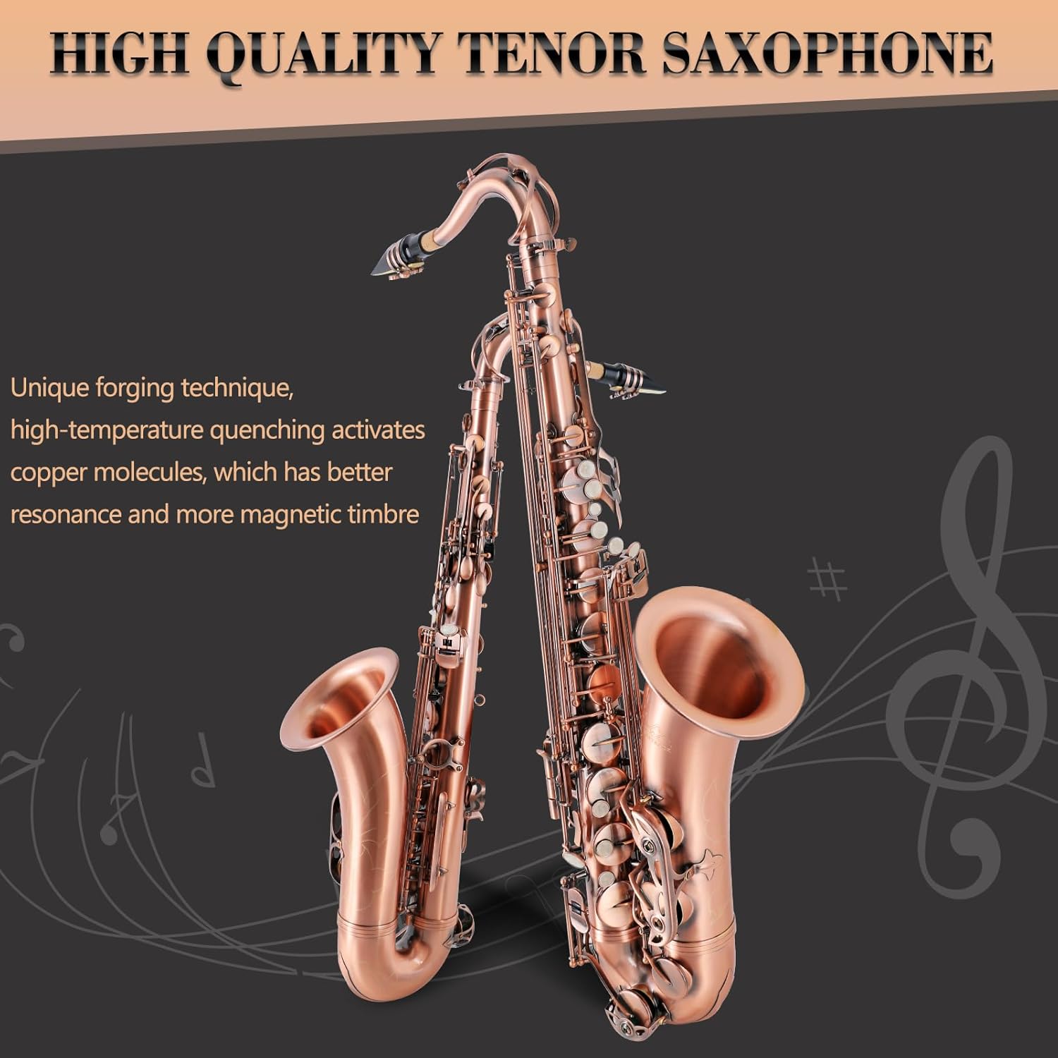 EASTROCK Tenor Saxophone Red Antique Copper B Flat Tenor Sax Professional Tenor Saxophone for Beginners Students and Musicians with Carrying Case,Mouthpiece,Reeds,Cleaning Kit,Neck Strap