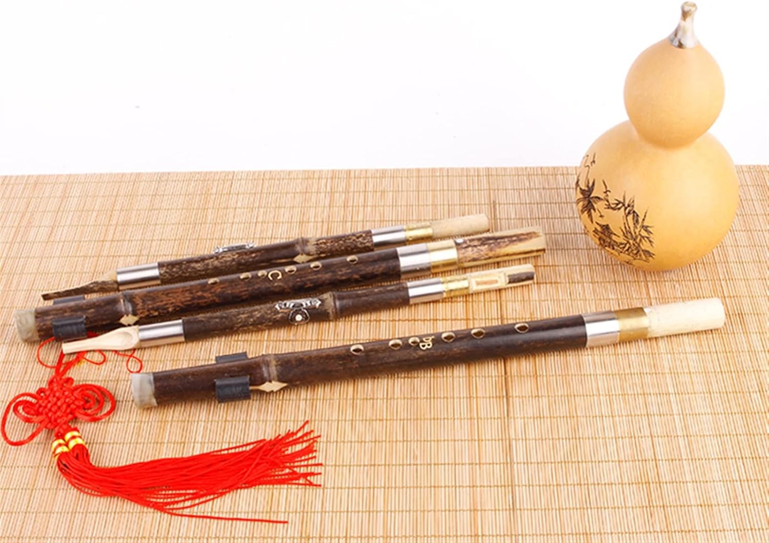 FLFL Hulusi Handmade Hulusi C/Bb Black Bamboo Cucurbit Flute with Case for Beginner