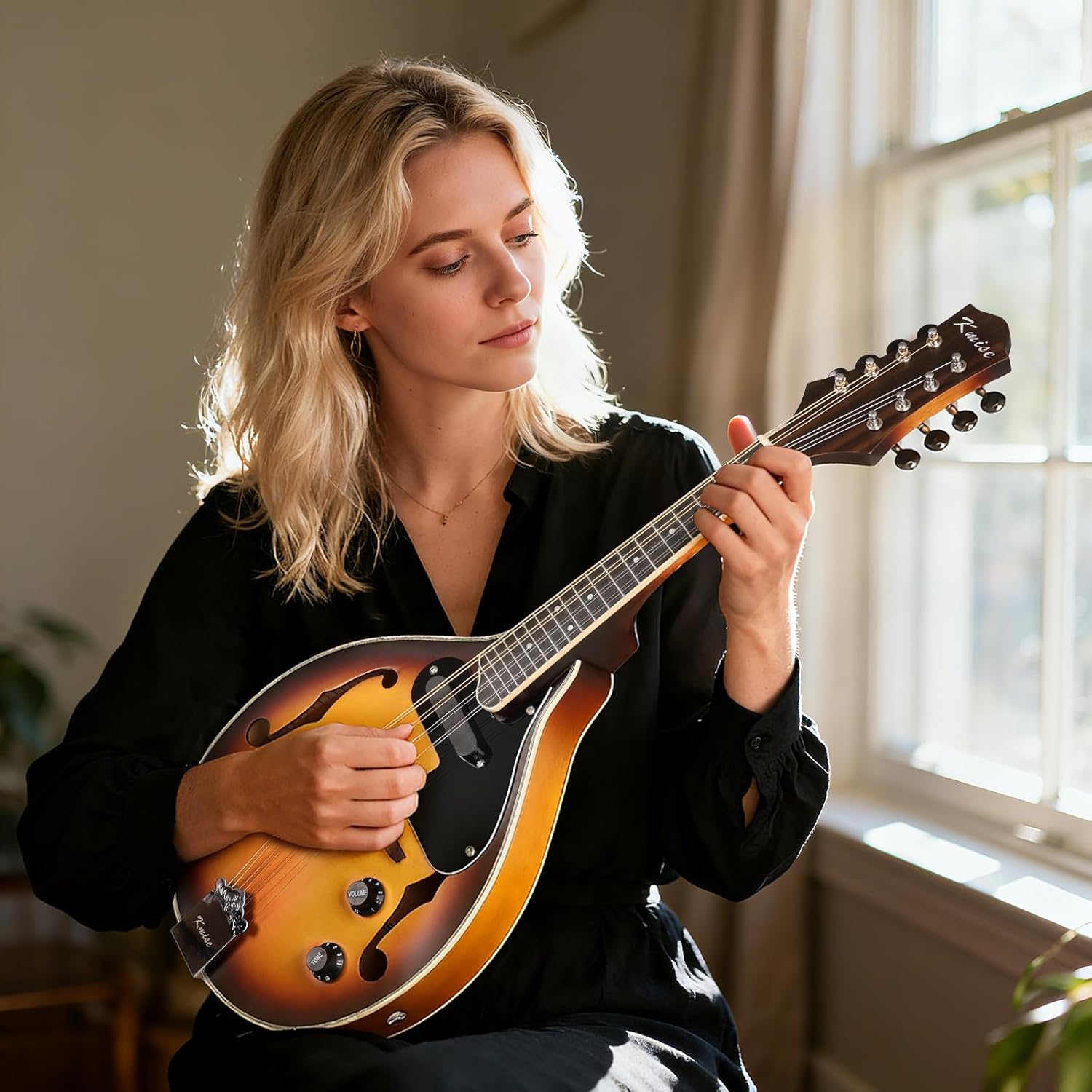 Mandolin Instrument A Style, Electric Acoustic Mandolins Instrument Kit 8 String with Tuner Strap Gig Bag Chord Chart for Beginners Adults Teens Youth Kid(A String Electric Mandolin, 8 String)