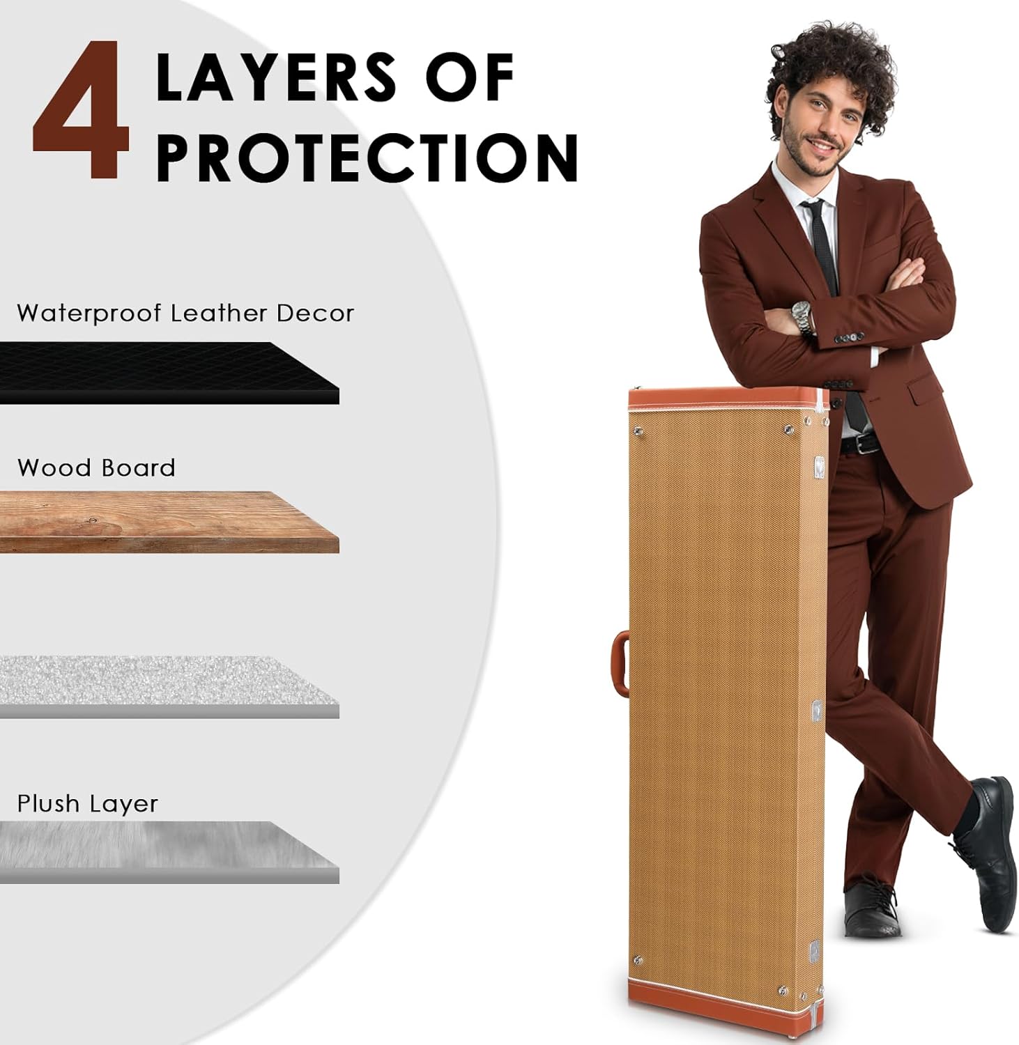 Ktaxon Electric Bass Guitar Hard Case, Wooden Hard-Shell Protective 46