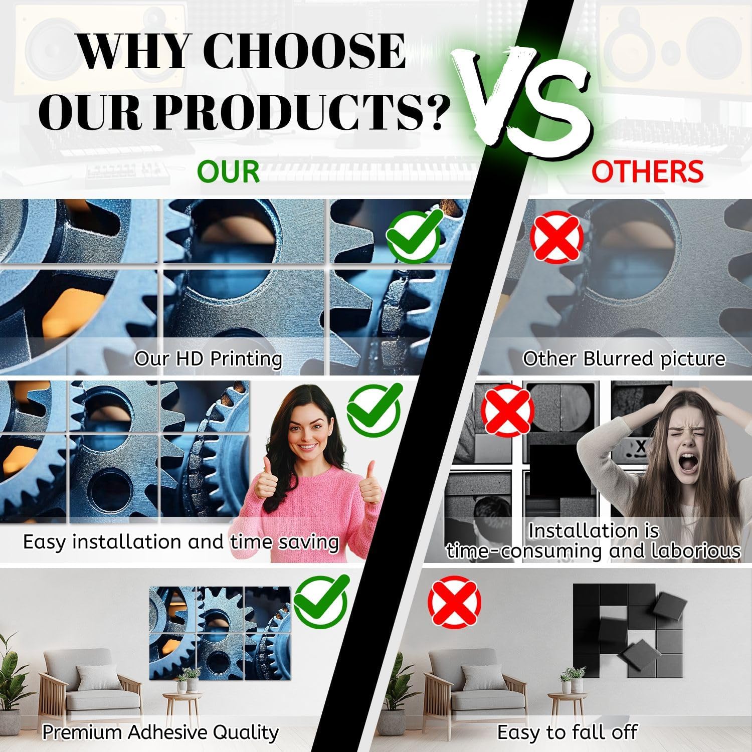 6 Pack Art Acoustic Panels Gears Sound Absorbing Panel 48