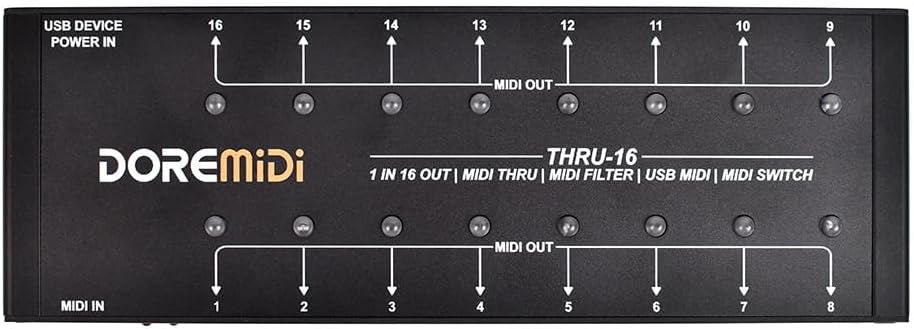 MIDI THRU-16 Box Filter and Switch 1 MIDI input into 16 MIDI outputs and each MIDI output can edit MIDI filters(THRU-16)