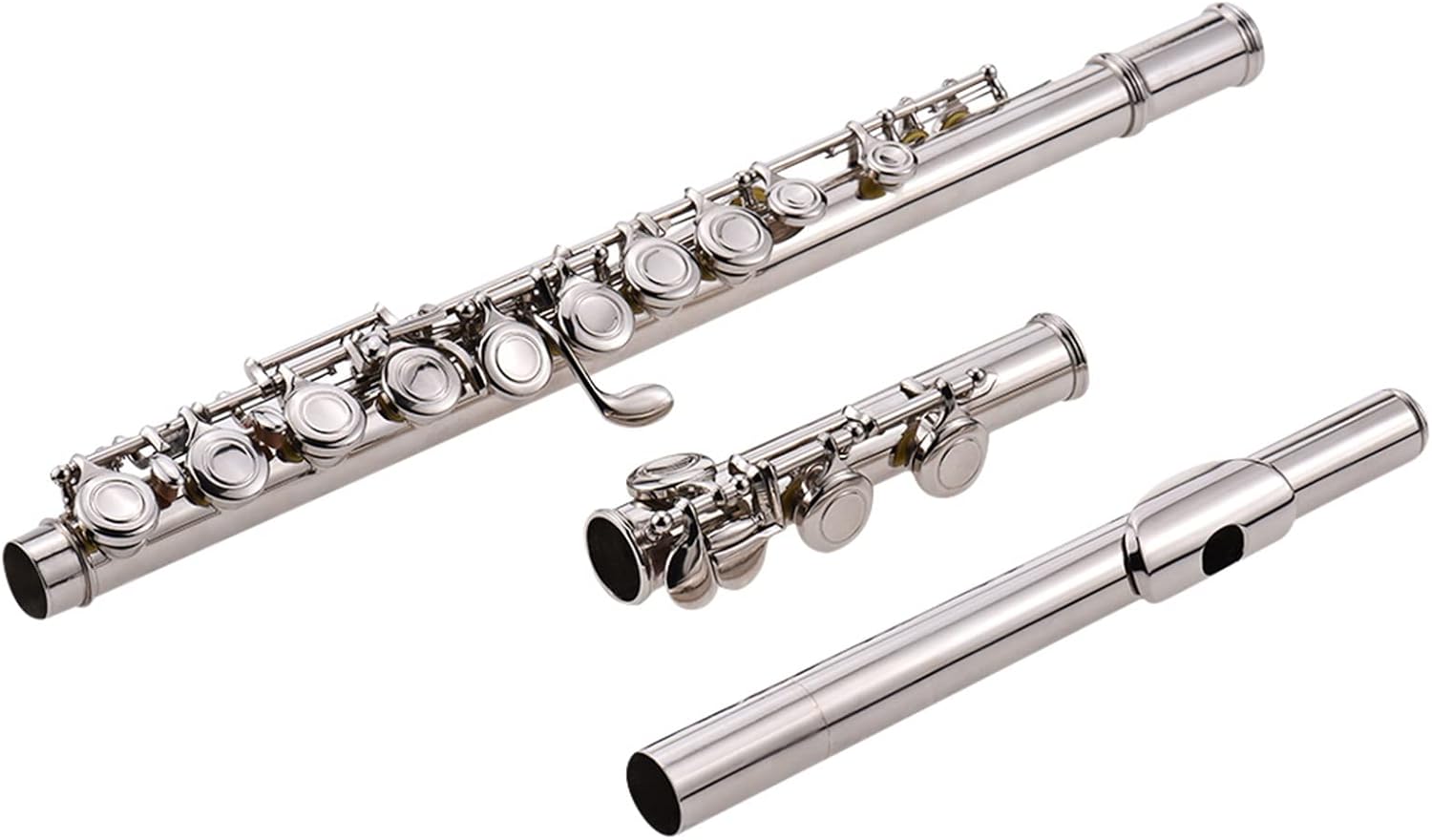 Flute Kit Flute Silver Plated 16 Holes C Key Cupronickel Woodwind Instrument with Cleaning Cloth Stick Gloves Mini Bag Intermediate Flute