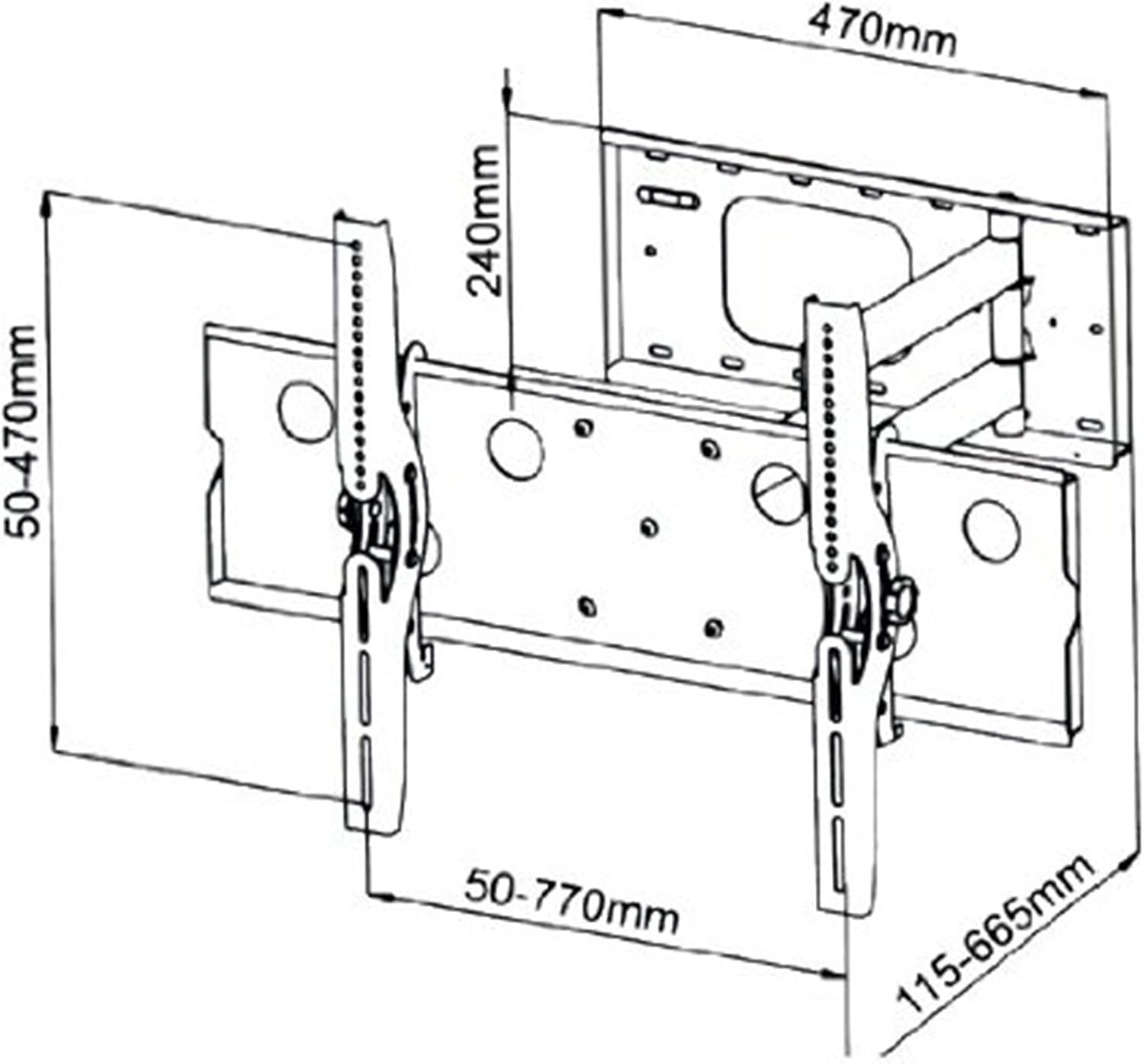 2xhome – New TV Wall Mount Bracket (Single Arm) & Single Shelf Package Secure LED LCD Flat Panel Screen Display Large Displays Single Arm Extending Adjusting Single Tier Under TV Tempered Glass Shelf