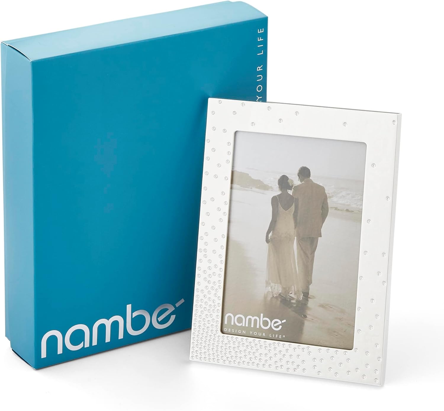 Nambé Dazzle Picture Frame, 5 x 7 Inch Silver-Plated Photo Holder - Elegant Glass & Silver Frame for Tabletop Display, Wedding, or Home Décor - Contemporary Metallic Design Reflecting Light Like Stars