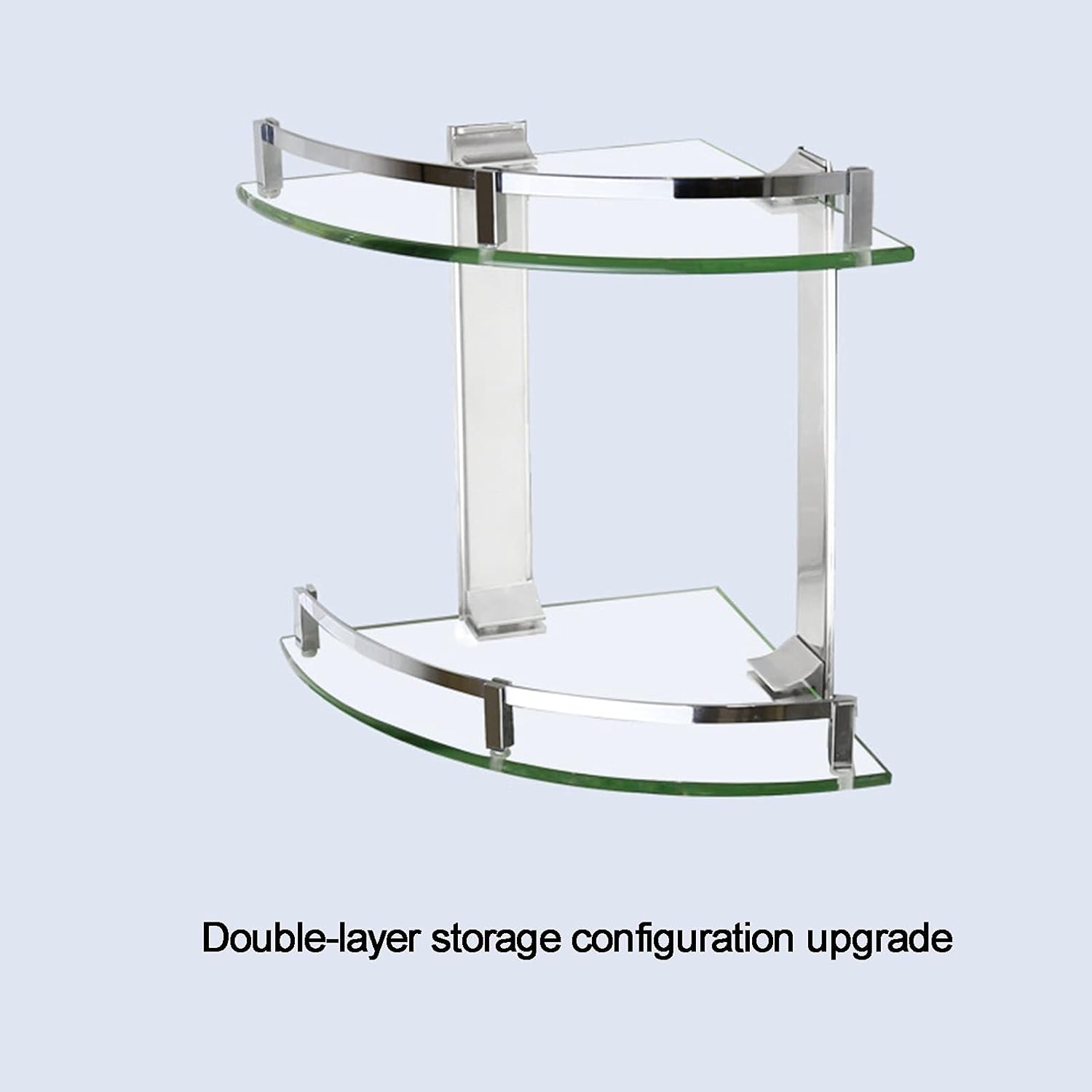 Bathroom Glass Shelf Aluminum Corner Caddy Storage Hanging Organizer Tempered Contemporary Style Wall Mount 2-Tier