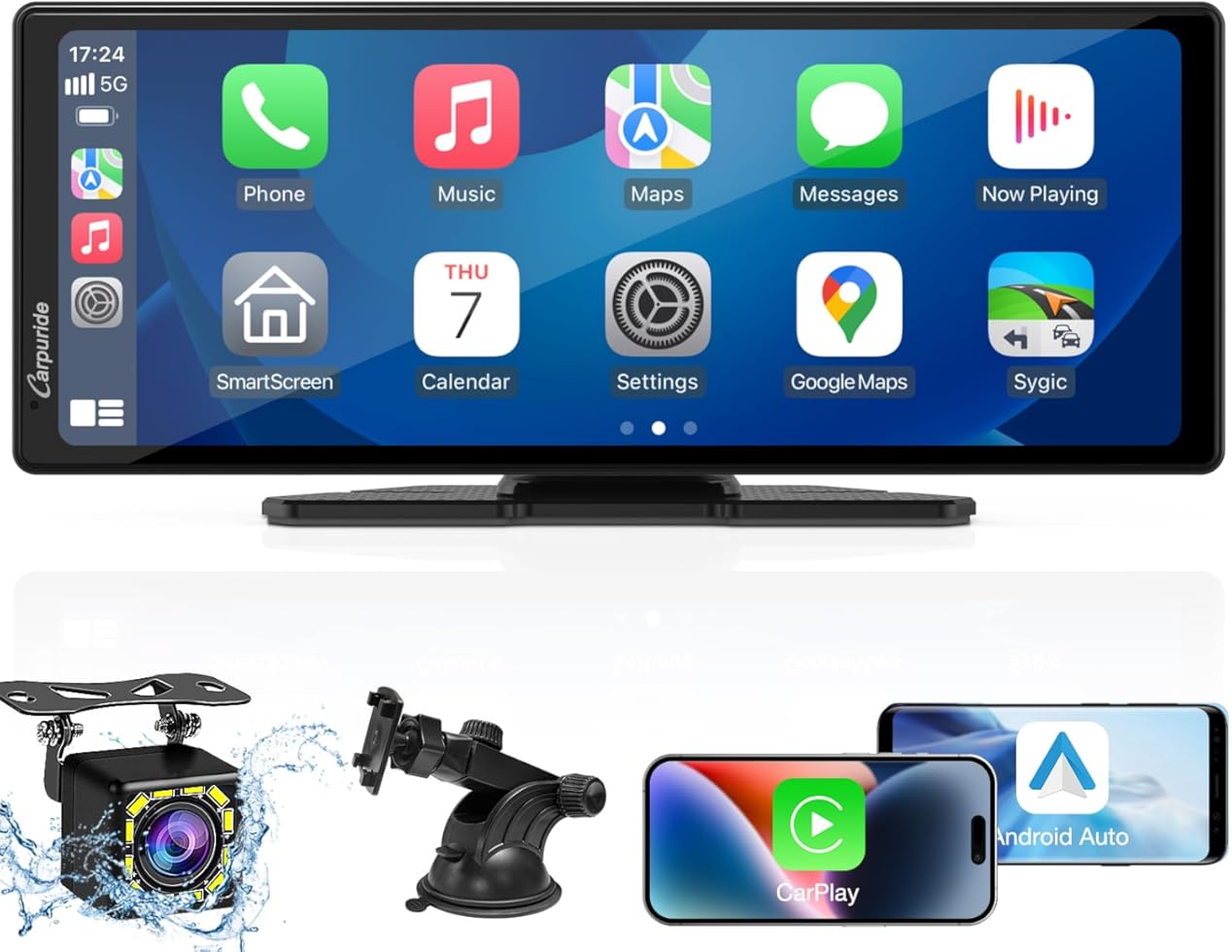 CARPURIDE 9.3 Inch Carplay Screen for Car, Compatible with Wireless/Wired Apple CarPlay, Android Auto and Mirror Link - Bluetooth Audio, Navigation,Siri, FM, AUX, C92 with Backup Cam