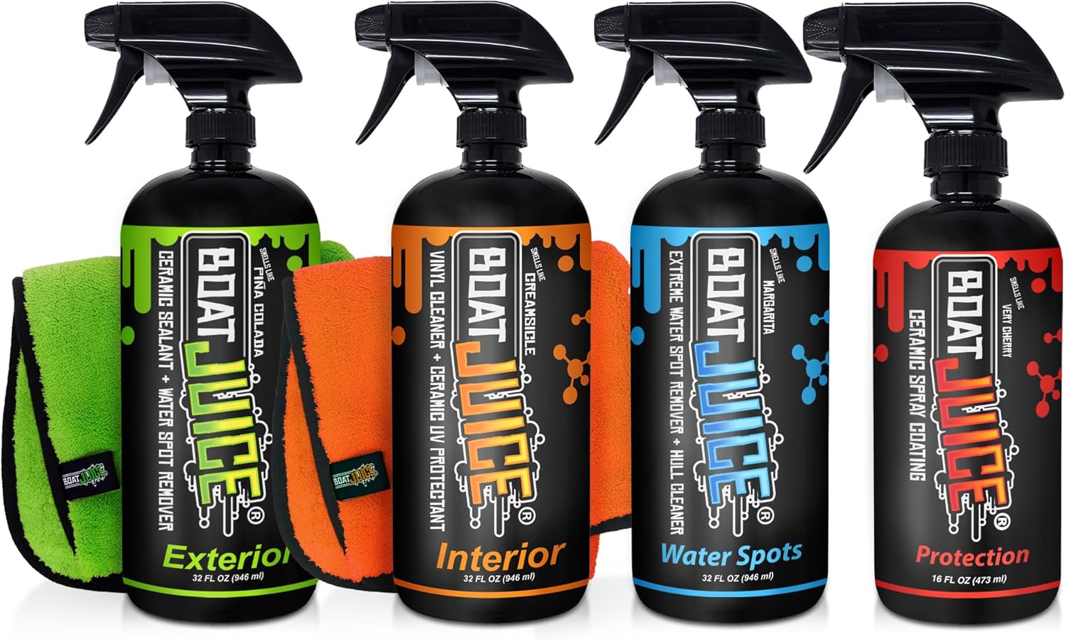 Boat Juice Boat Cleaning Kit - Exterior 32oz, Interior 32oz, Extreme 32oz, Protection 16oz - Boat Cleaner Products, Boat Cleaning Supplies, Boat Accessories