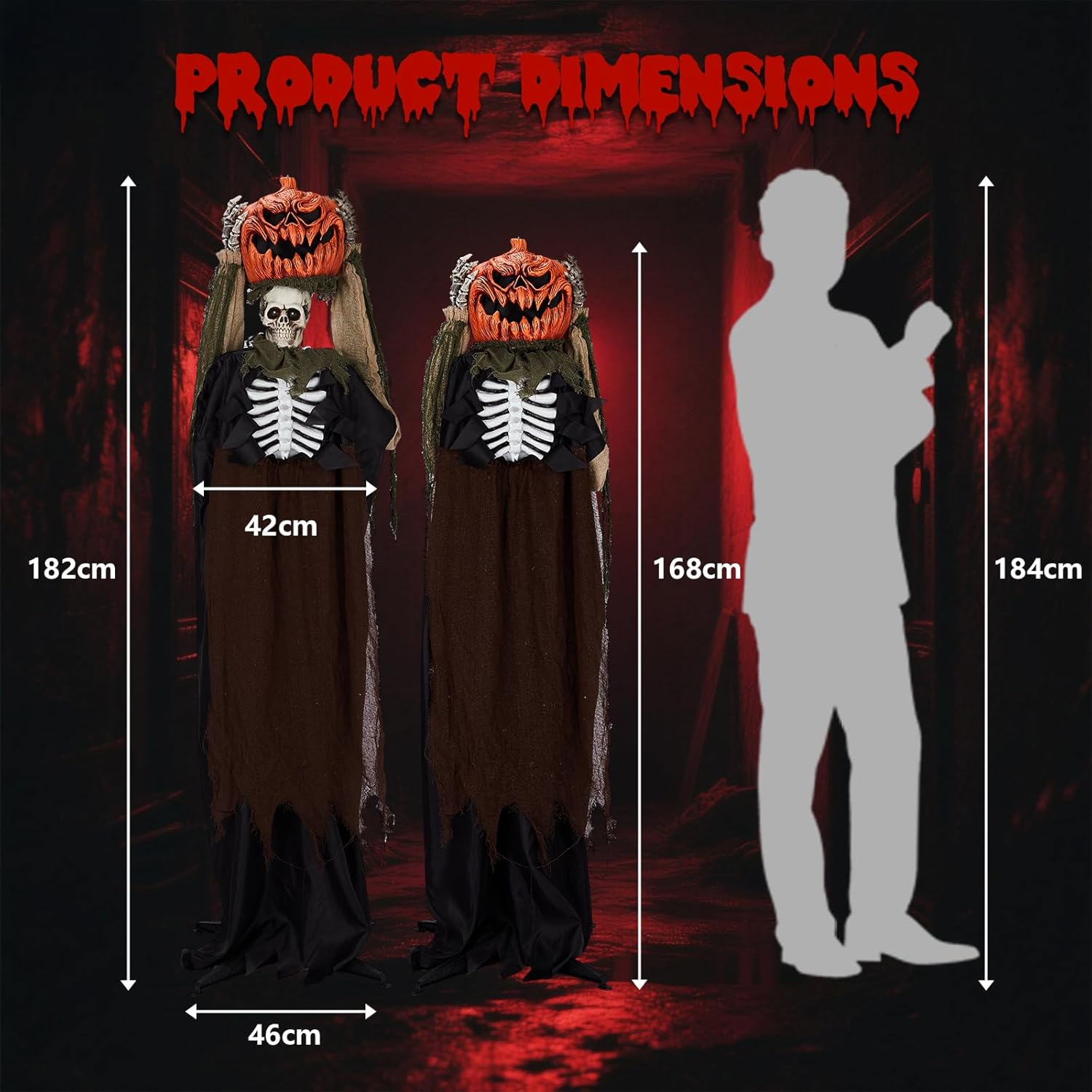 VINGLI 5.6ft Pumpkin Man Life Size Animatronic – Sound Activated, Light-Up Eyes (orange), Head Movement, Battery Operated Indoor Outdoor Yard Decor, Haunted House Scary Decoration, Motion Sensor Hallo