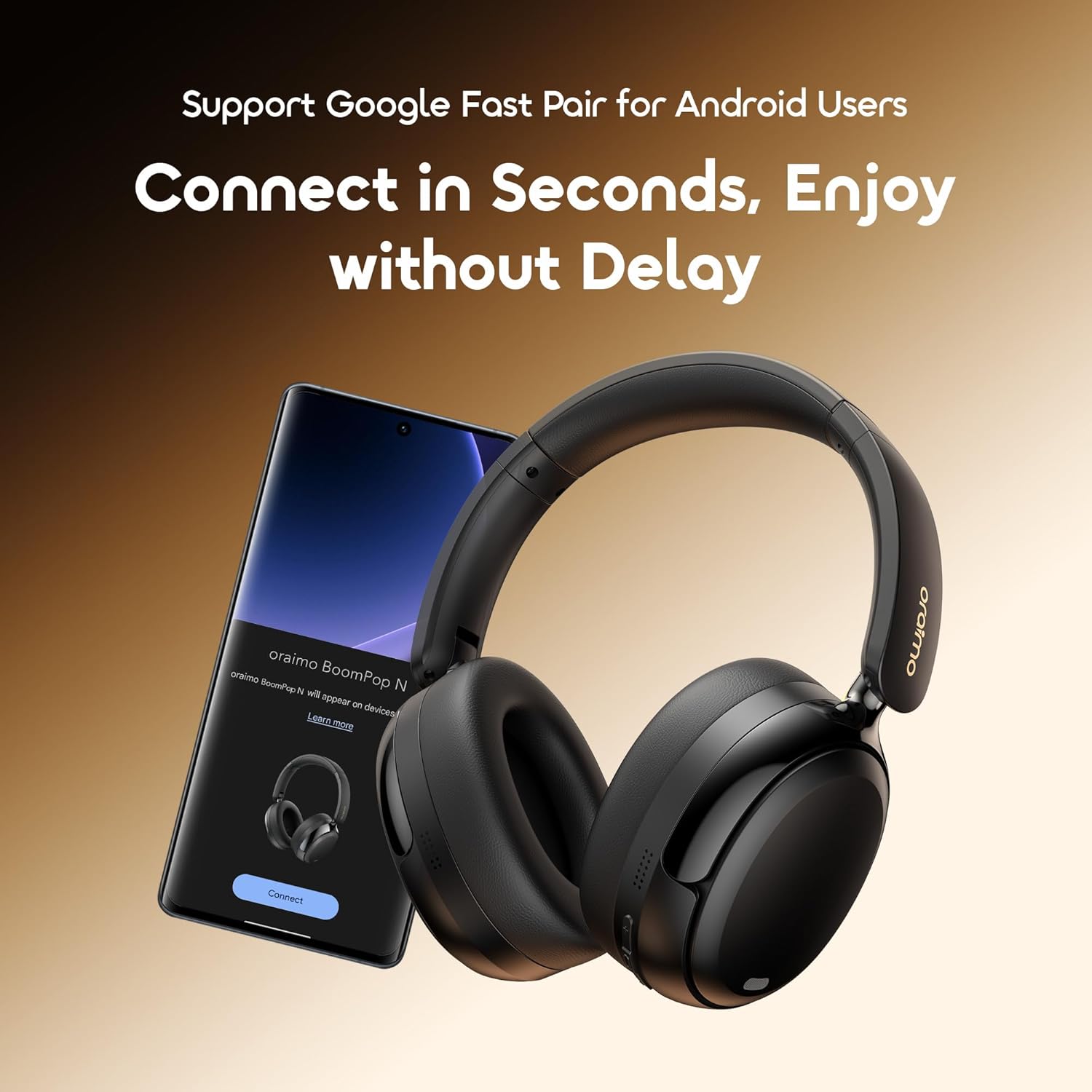 Oraimo Active Noise Cancelling Bluetooth Headphones, 65H Playtime, 3 EQ Modes, Deep Bass, Bluetooth 5.4, Wireless Over-Ear Headphones with Microphone for Game, Office, Travel, Black