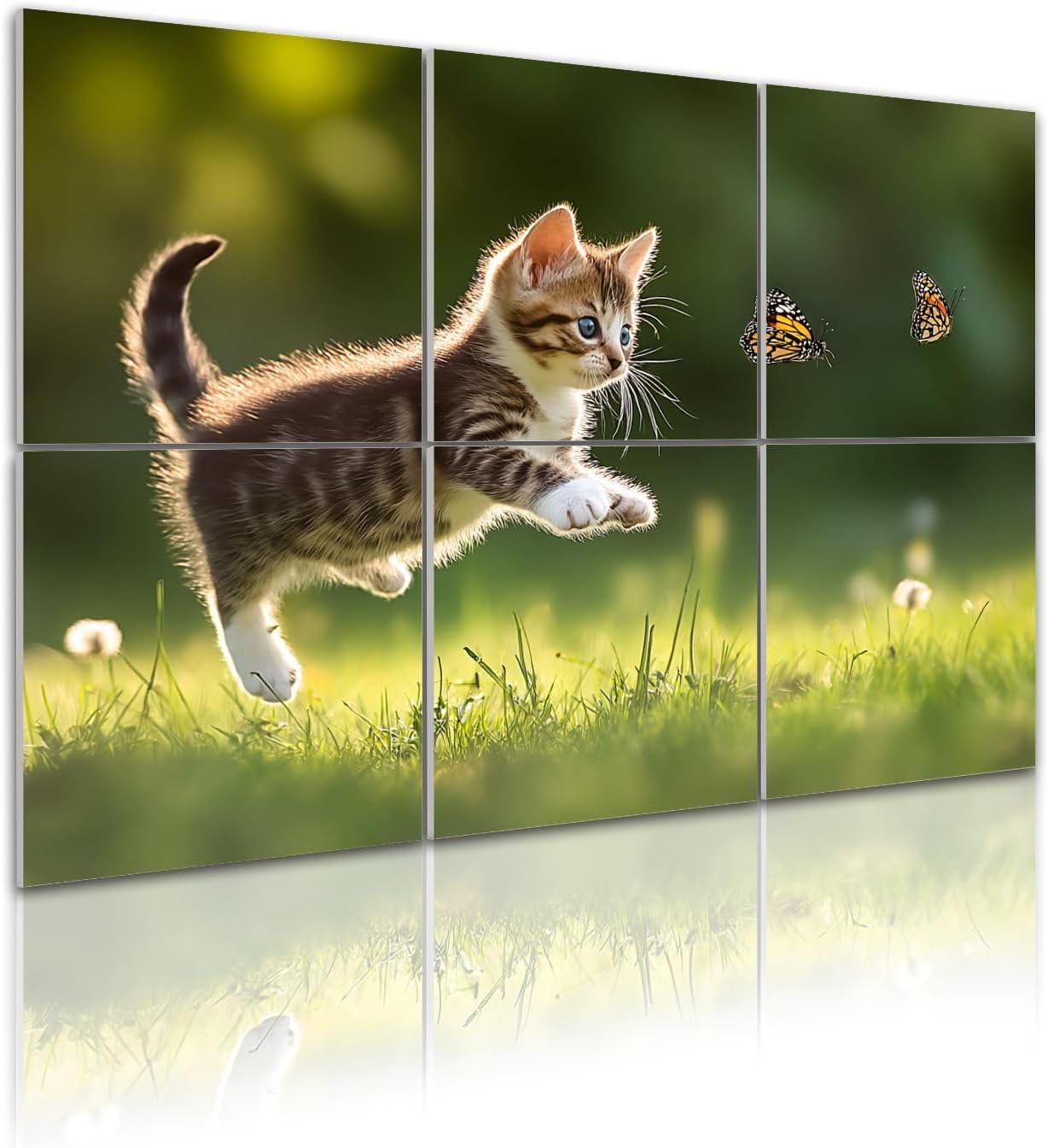 6 Pack Art Acoustic Panels Self Adhesive young cat hunting butterfly 48
