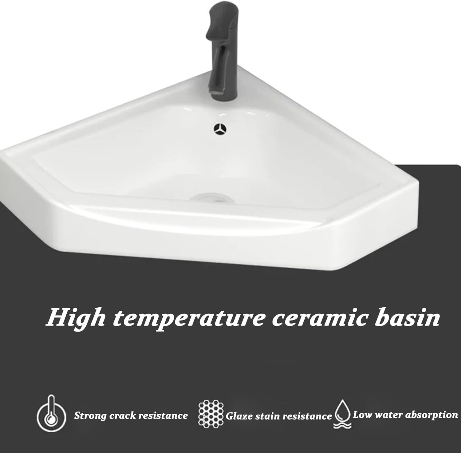 Corner Wall Mount Bathroom Sink, Corner Bathroom Sink, Corner Bathroom Vanity, Corner Ceramic Sink, Bathroom Sink with Storage Container, Gray(No Mirror)