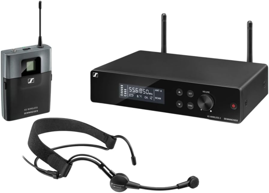 Sennheiser XSW 2-ME3-A Wireless Headworn Microphone System Bundle w/Pig Hog PHM10 8mm Mic Cable, 4-pack Blucoil AA Batteries and Liquid Audio Polishing Cloth