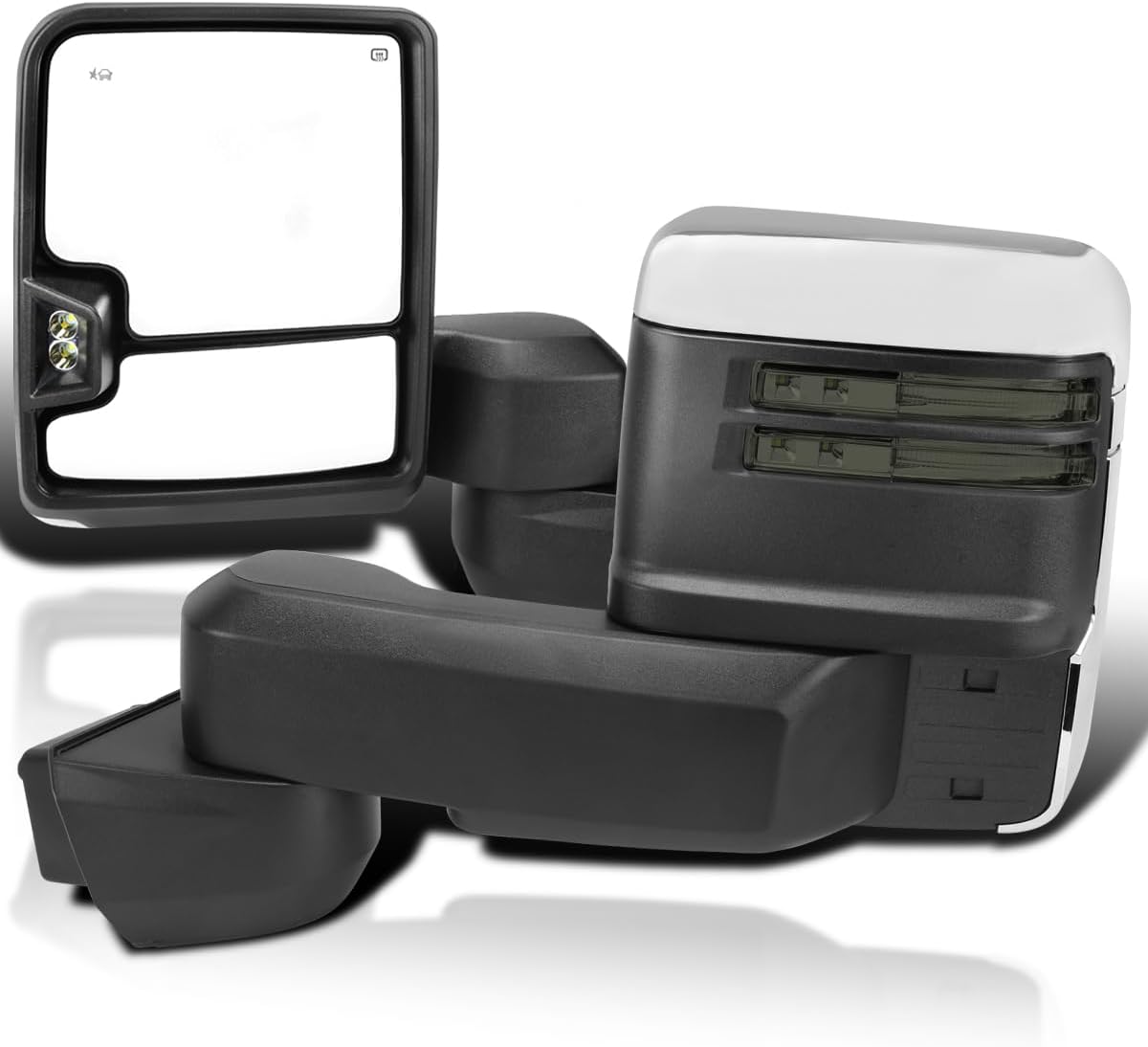Spec-D Tuning Chrome Power Heated Towing Mirrors w/Smoke LED Signal, Temperature Sensor Compatible with 2020-2025 Chevy Silverado, GMC Sierra 2500HD 3500HD, Left + Right Pair