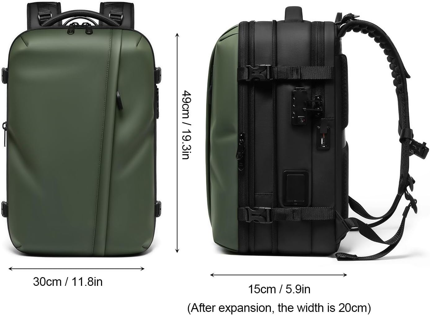 Vacuum Seal Backpack, 25L - 60L Expandable Carry On Compression Backpack with Lock, Travel Vacuum Storage Bags Backpacks for Short Trip Business (OD Green)