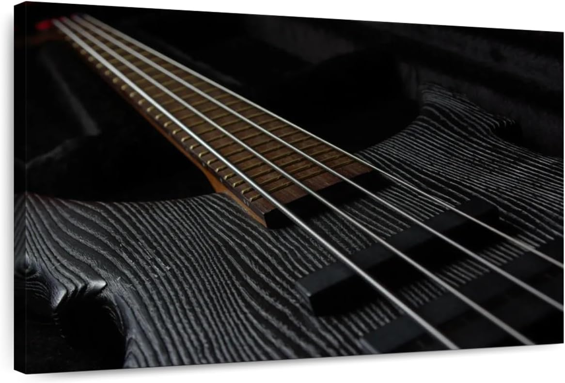 ElephantStock - Bass Guitar Strings Wall Art - Horizontal Canvas Wall Art - Living Room Wall Decor - Photography Music Canvas Art - Black And Brown Decor - 51