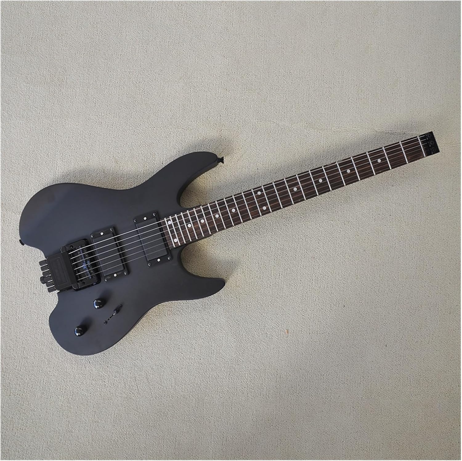 VENEKA Headless Electric Guitar Matte Black Headless Electric Guitar with 24 Frets Basswood Body Rosewood Fretboard