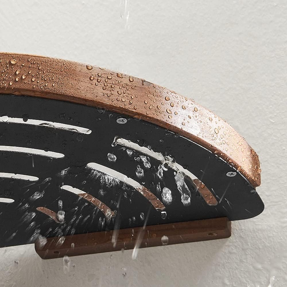 Corner Shower Caddy Solid Wood Corner Shelf, Wall Mount Floating Shelves, Bathroom Shower Room Storage Rack Shower Organizer (Color : A Black 3 Layer)