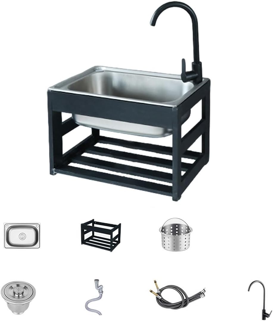 Wall Mount Kitchen Stainless Steel Sinks,Equipped with hot and cold faucets,Corner Wall Mount Bathroom Sink,Laundry Room Patio Outside Kitchen Garden Shop Emergency Sink (Cold/hot faucet)