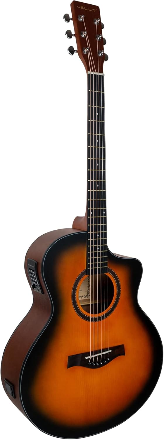 Vault EA-40CE Solid Spruce Top Cutaway Acoustic-Electric Guitar - Sunburst Bundle with Gig Bag, Tuner, Strap, Picks, and Polishing Cloth