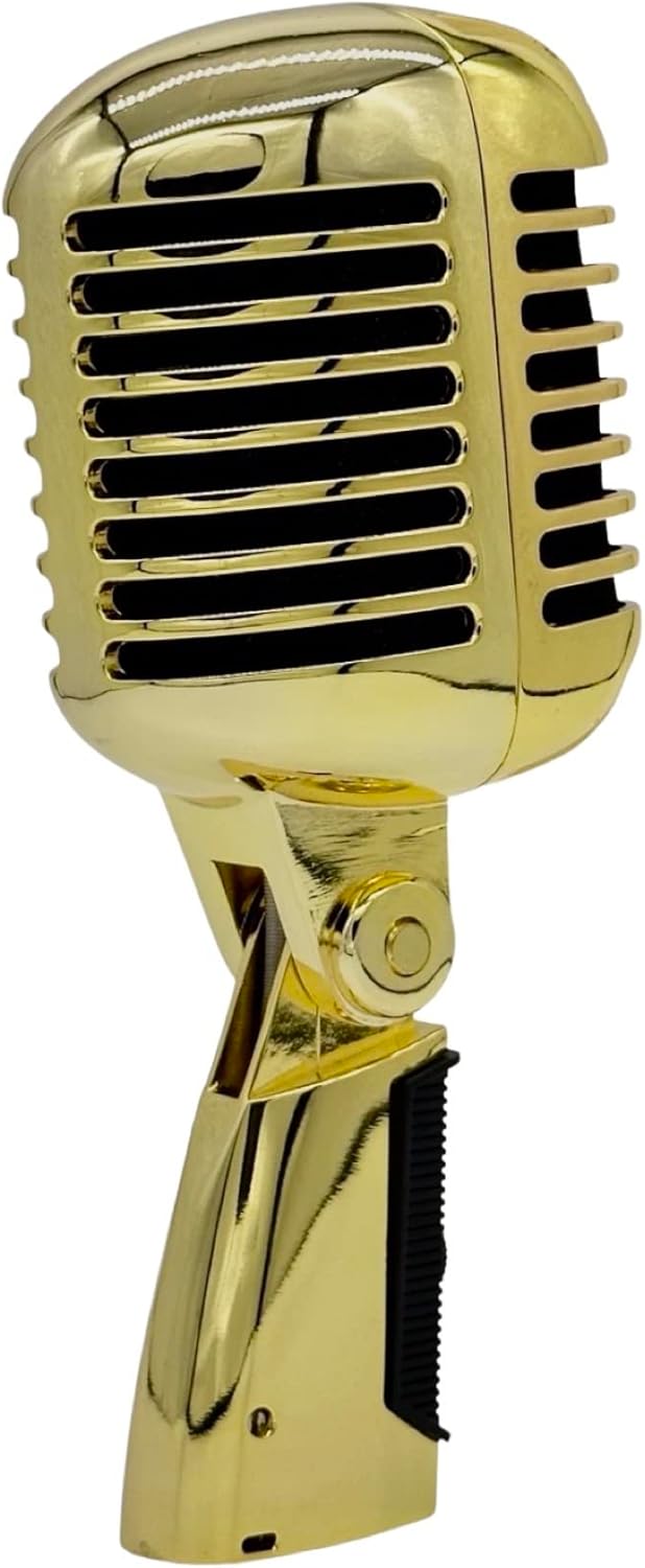 Gold Plated Metal Vintage Metal Condenser Streaming Microphone, Old Retro Vintage Style, Cardioid Mic wtih XLR Cable for Streaming, Broadcasting, Studio Recording, Props, Hand Prop, Hand Held